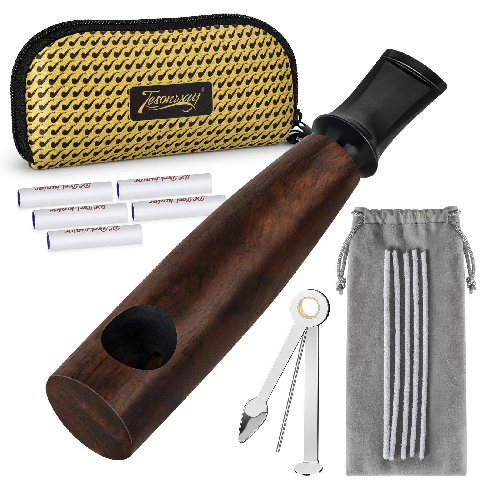 Tesonway Ebony Pipe Set with Pipe Pouch, 3-in-1 Scraper, Pipe Filter ...