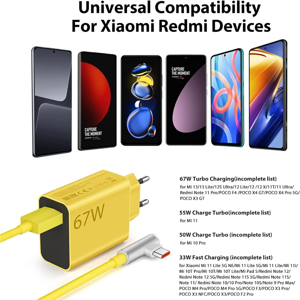 67W Max Turbo Fast Wall Charger 6A Type C Cable for Xiaomi 11 12 Lite 13T 14 Ultra Redmi Note 11T 12T 13 Pro POCO X4 X5 X6 F4 F5 — view 6