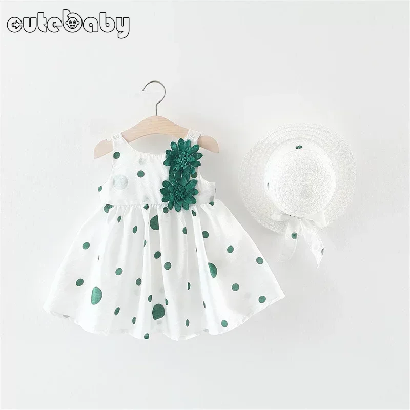 Baby Girl Dress Summer Infant Cotton Toddler Dresses + Sunhat Newborn Clothing Set
