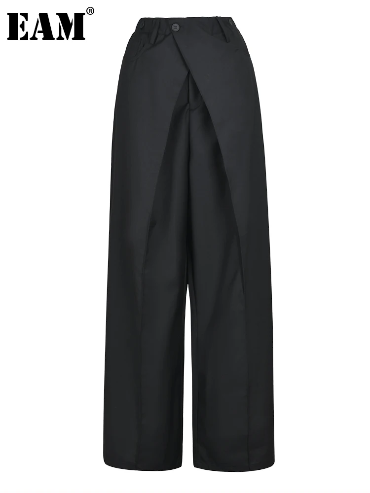 

[EAM] High Waist Black Irregular Pleated Wide Leg Pants New Loose Fit Trousers Women Fashion Tide Spring Autumn 2024 CPG0529