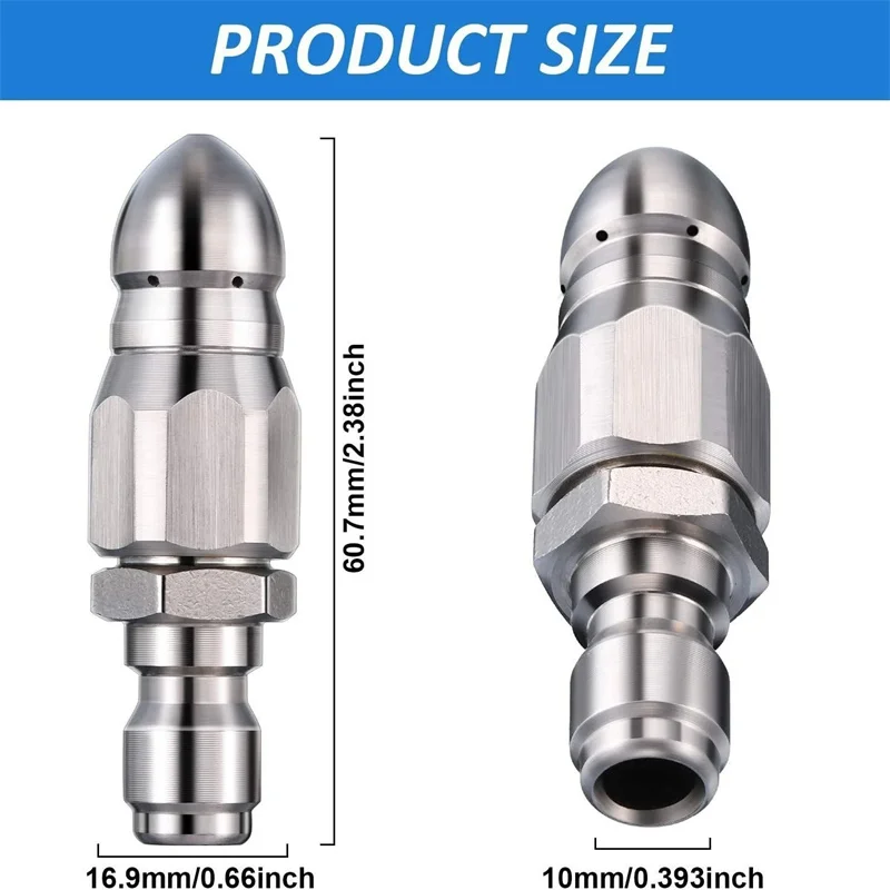 Pressure Washer Sewer Jetting Nozzle with Stainless Steel 1/4Inch Quickly Connector Durable Design Sewer Jet Nozzle