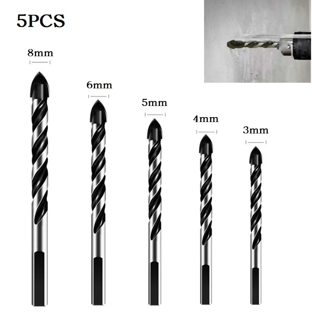 5pcs Triangular Drill Bit 3mm/4mm/5mm/6mm/8mm DIameter Tungsten Carbide Drill Bit Set For Porcelain Tile Concrete Brick Glass