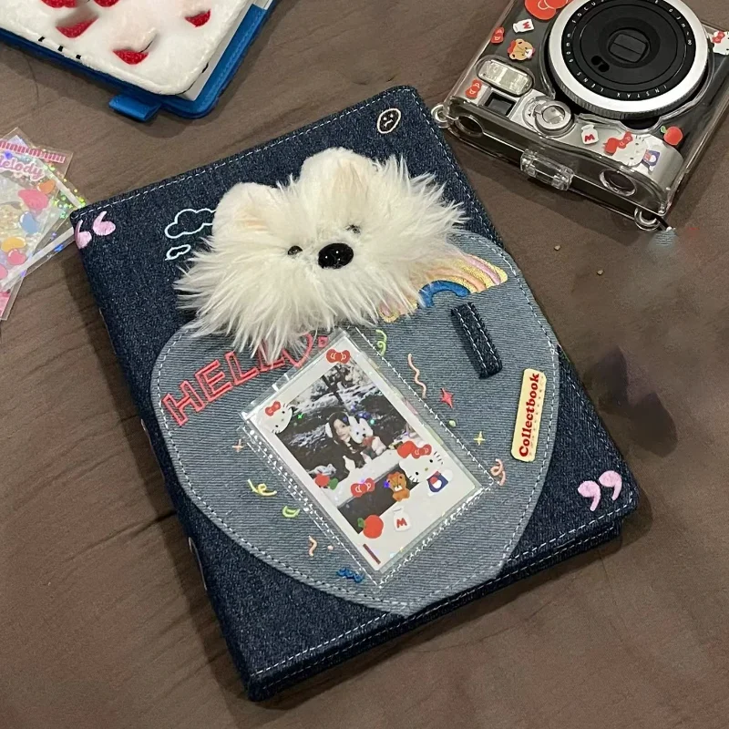 Cute Plush Dog Cowboy Cardbook 3inch Card Four Grid Storage Book Loose Leaf Small Card Diy Album Idol Collect Book