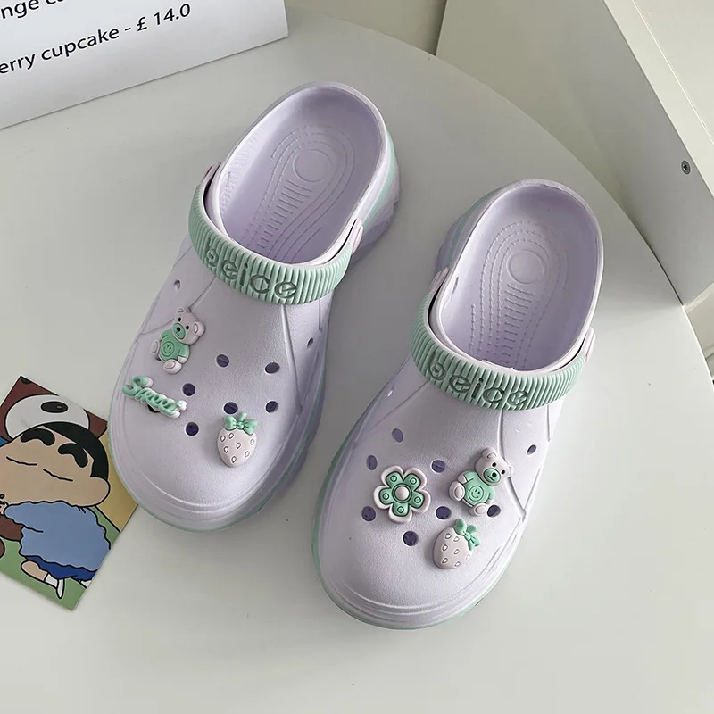 Women Sandals EVA Thick Sole Hole Shoes Summer DIY Sandals Slippers Anti Slip Beach Shoes