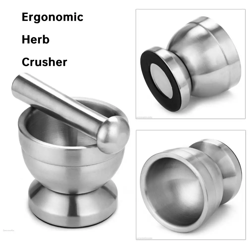 Stainless Steel Mortar and Pestle Set Heavy Duty Spices Grinder Non Slip Pill Grinder Ergonomic Herb Crusher Kitchen Accessories