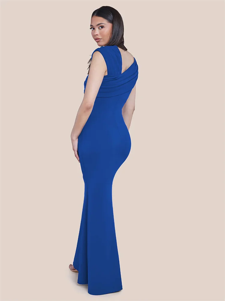 blue dress for baby girl Simple V Neck Royal Blue Tulle Long Prom Dress Blue Evening Dress US 12 / Custom Color main image 0