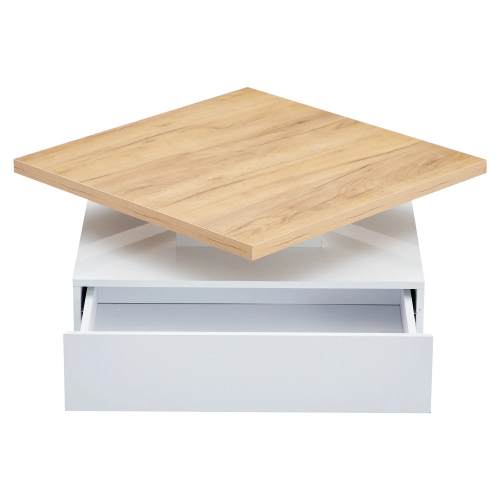 Multifunktionales Quadrat 360° ° Drehbarer Couchtisch, Hochglänzender 2-stufiger Mitteldrehtisch, Aufbewahrungsschrank, Beistelltisch für das Wohnzimmer – Detail 12