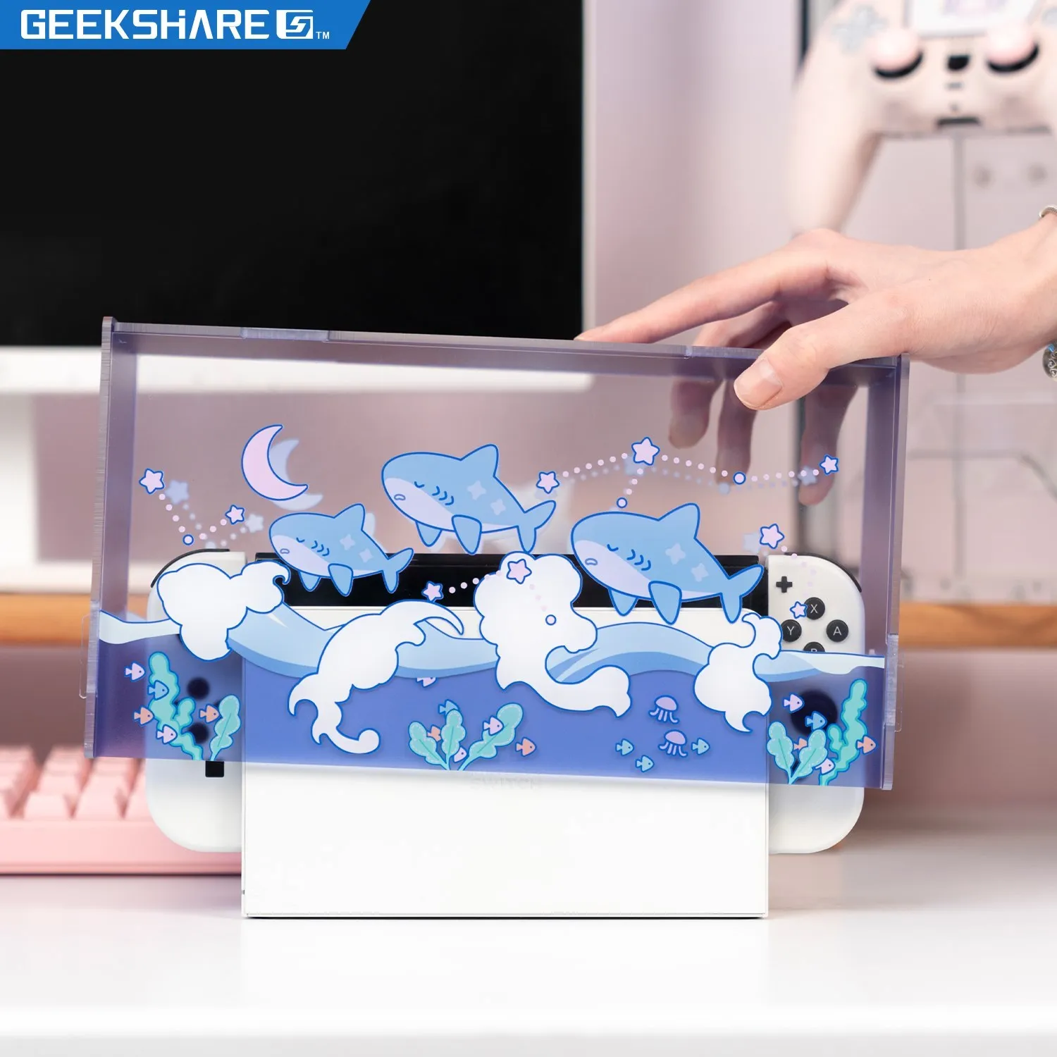 GeekShare Host Dust Cover Shark NS Game Console Dock Protective Case Acrylic Hard Covers for Nintendo Switch Oled Accessories