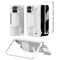 Versatile Pen Holder with Invisible Stand & Hinge Protection Case Cover for Pixel 9 Pro Fold (Silver)