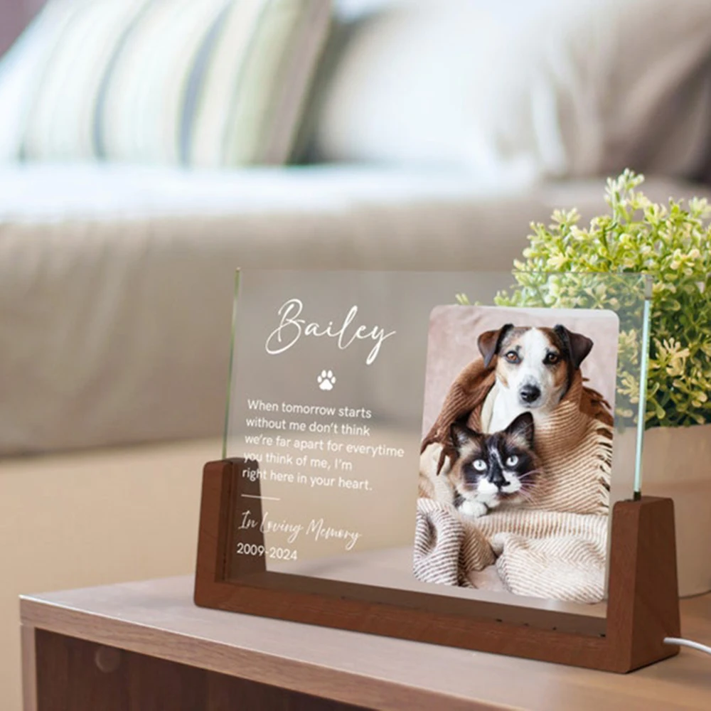 Benutzerdefiniertes Haustier-Gedenkfoto-Licht, personalisiertes Geschenk zum Verlust von Katzen und Hunden, graviertes Haustier-Plakette mit Namen, Termine, emotionales Andenken, Haustier – Detail 10