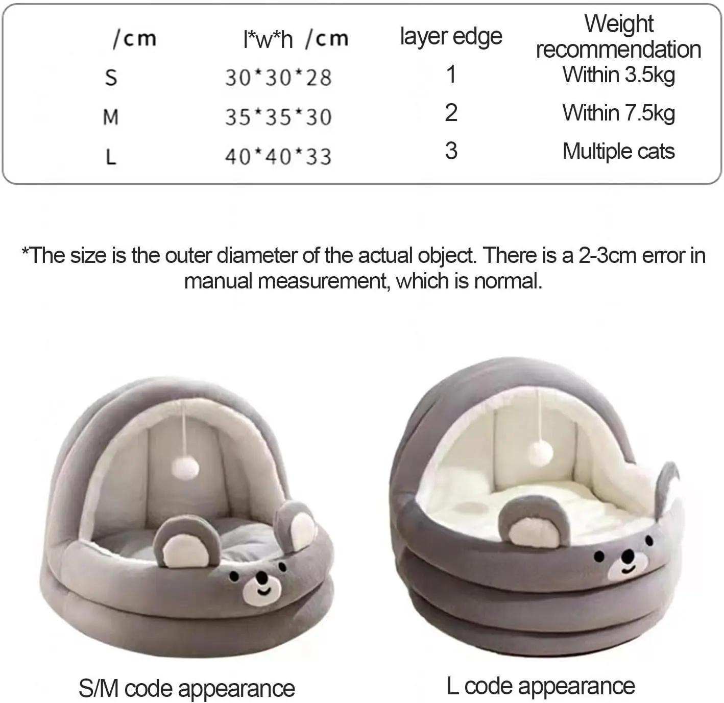 Cat Cave Bed, Cat Bed with Removable Washable Inner Cushion, Half-Enclosed Cat Bed, Cozy Pet Cave Bed, Pet Cat Bed Tent House