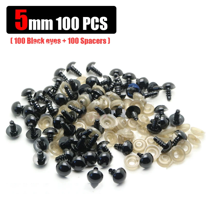 Plastic Safety Eyes Doll Eyes Googly Doll Eyes Plastic Toy Eyes Doll Handmade Accessories 6-14mm Black Plastic Safety Eyes for DIY Crochet Doll Decoration DIY Craft Kit Plush Toy Soft Toy Doll Eyes Accessories 100Pcs