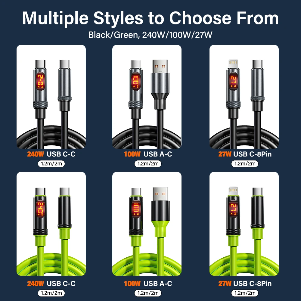 240W USB-C to Type-C Super Fast Charging Cable with LED Display