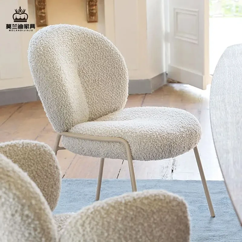 Floor Minimalist Designer Dining Chair Luxury White Lamb Simple Modern Dining Chair Room Lounge Family Muebles Furniture RC60BU