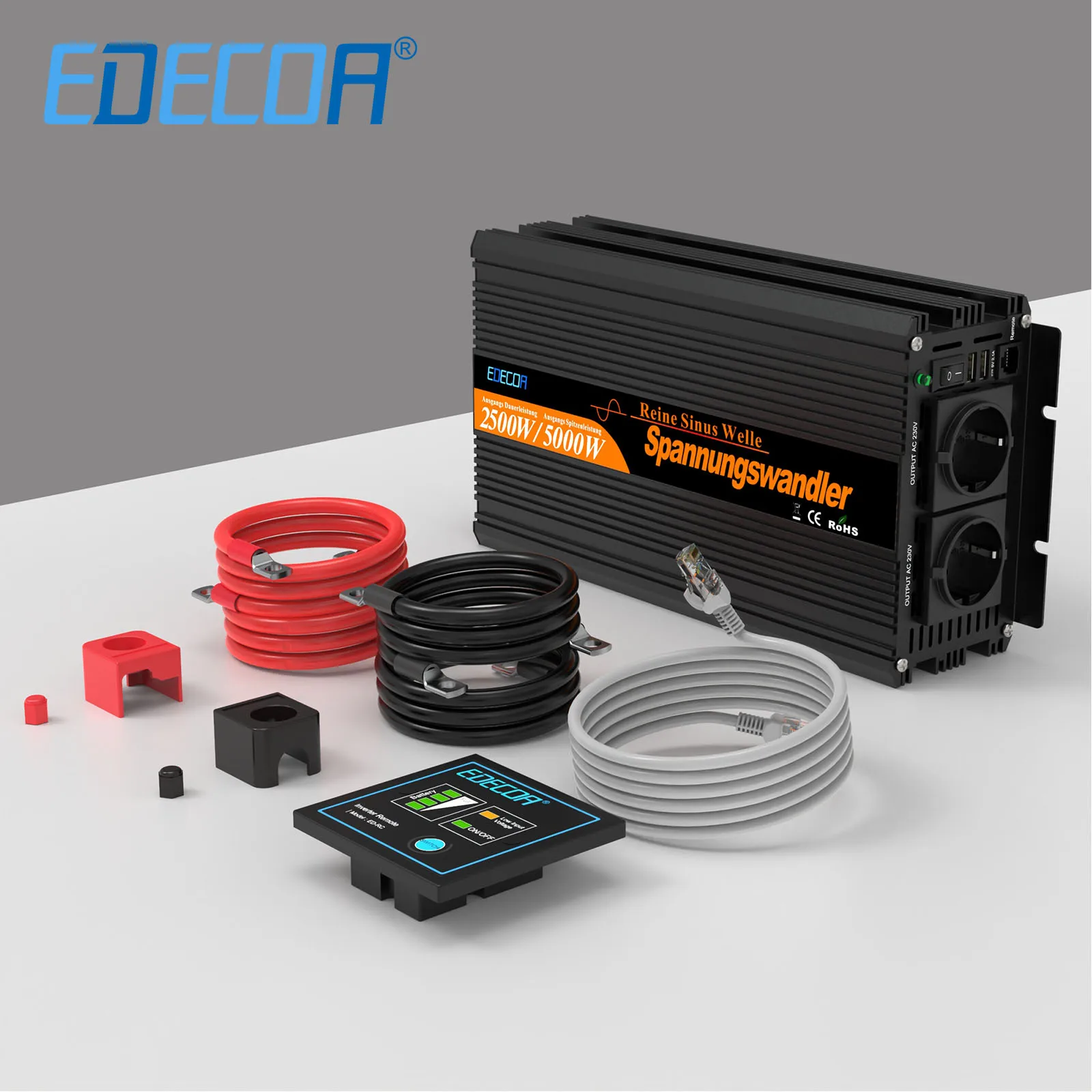 2500W Pure Sine Wave Inverter EDECOA Off Grid Power Converter DC 12V 24V To  AC 220v 230v 2500 Watt Car Inverter 12v 220v