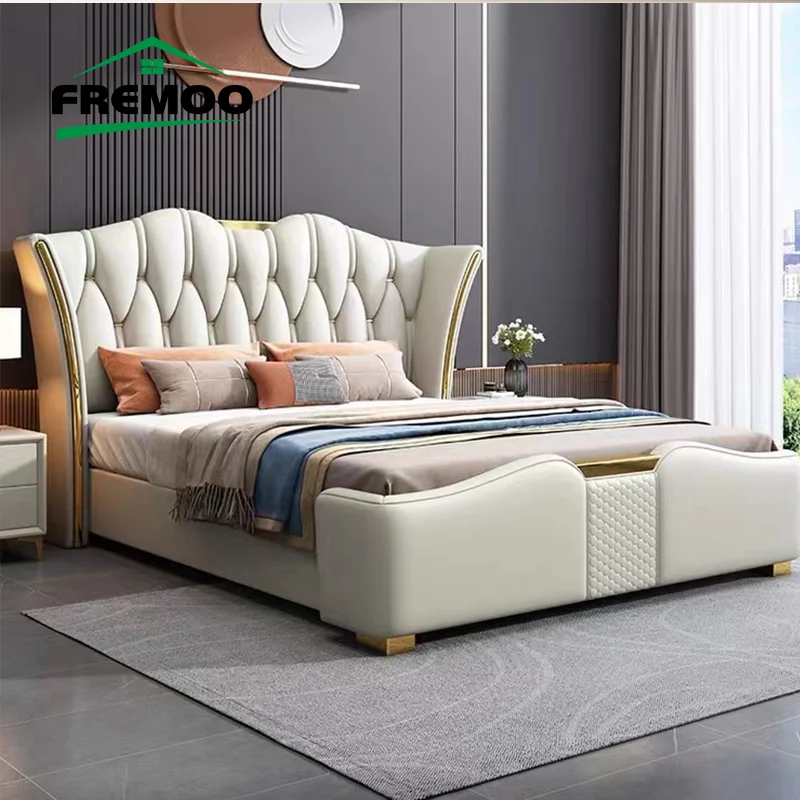 Leather Bed Bedroom Furniture Light Luxury Home Furniture High Quality Double Bed With Storage Space