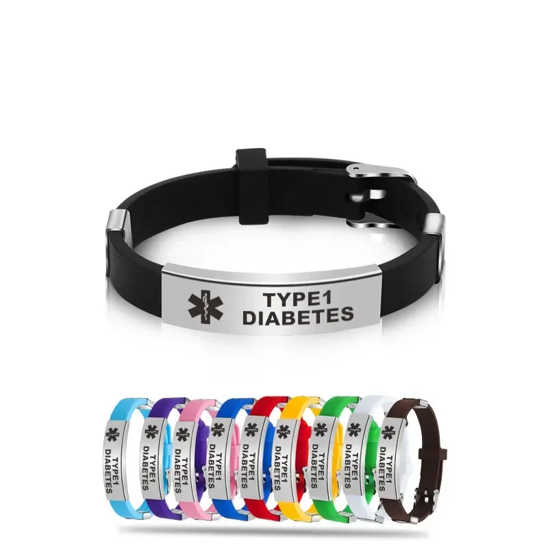Type 1 Diabetes Medical Alert ID Bracelets for Men Woman Kids Adjustable Silicone Bangles ICE SOS Jewelry silicone bracelet,fashion jewelry