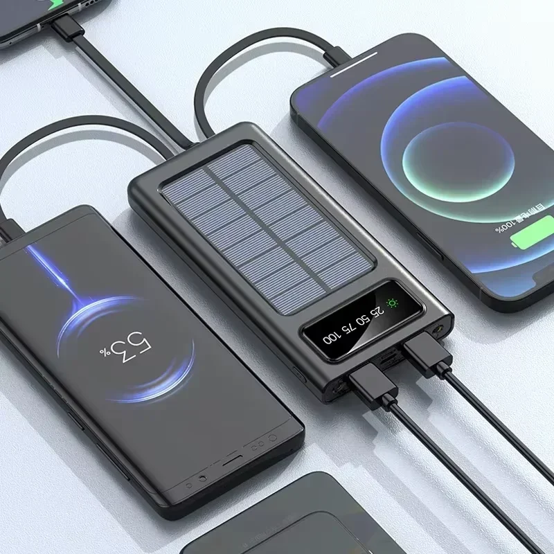 200000mAh Solar Power Bank Large Capacity USB 4 in1 Super Fast Charging USB TypeC LED Light Outdoor Power Bank For Xiaomi iPhone 4
