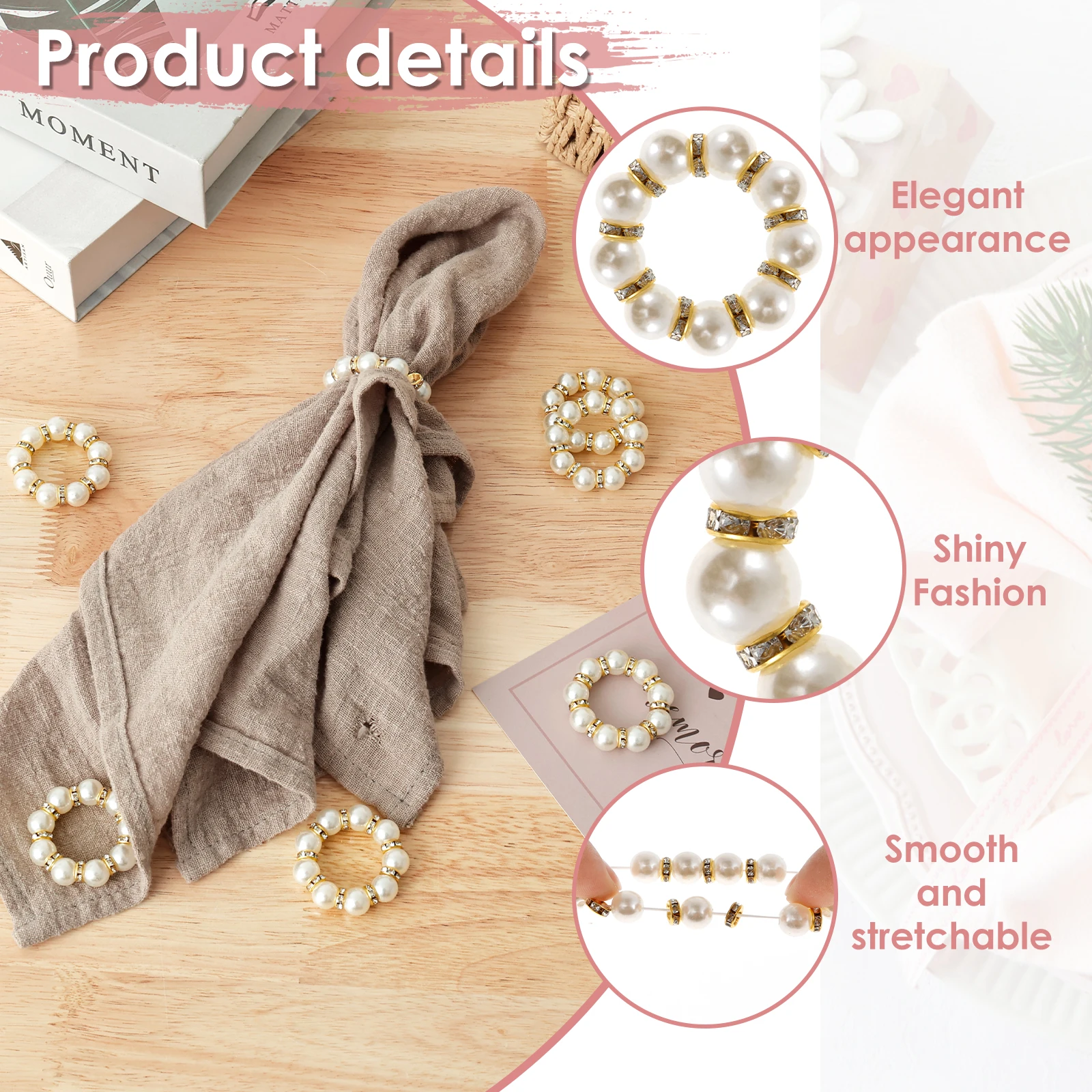 Napkin Ring 24Pcs Pearl Napkin Rings For Wedding Party