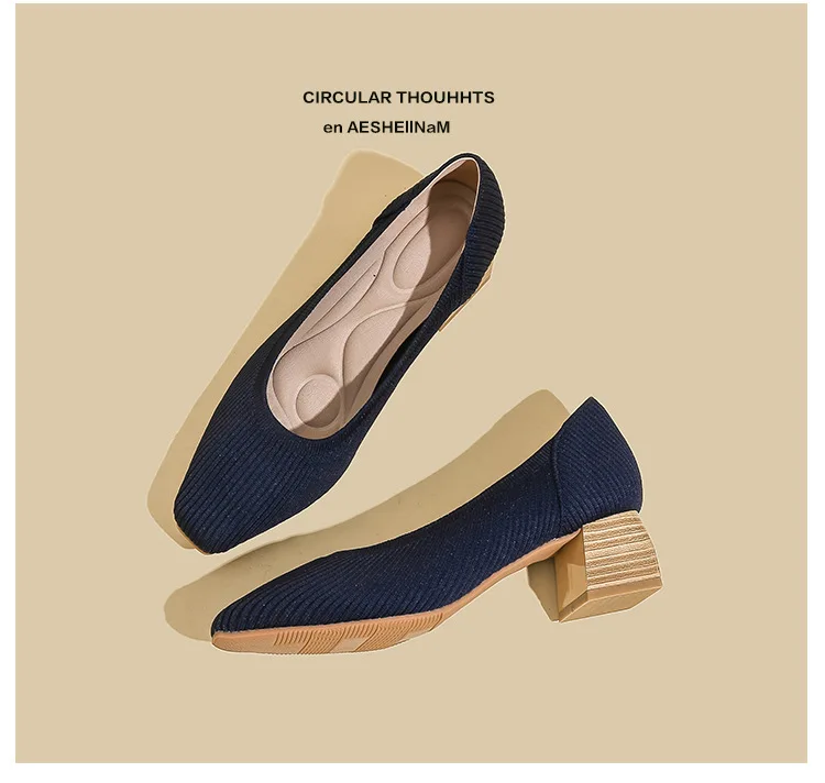 

Japanese princess shoes, new thick-soled color-blocking small fragrance knitted high heels, block heels, flatform shoes