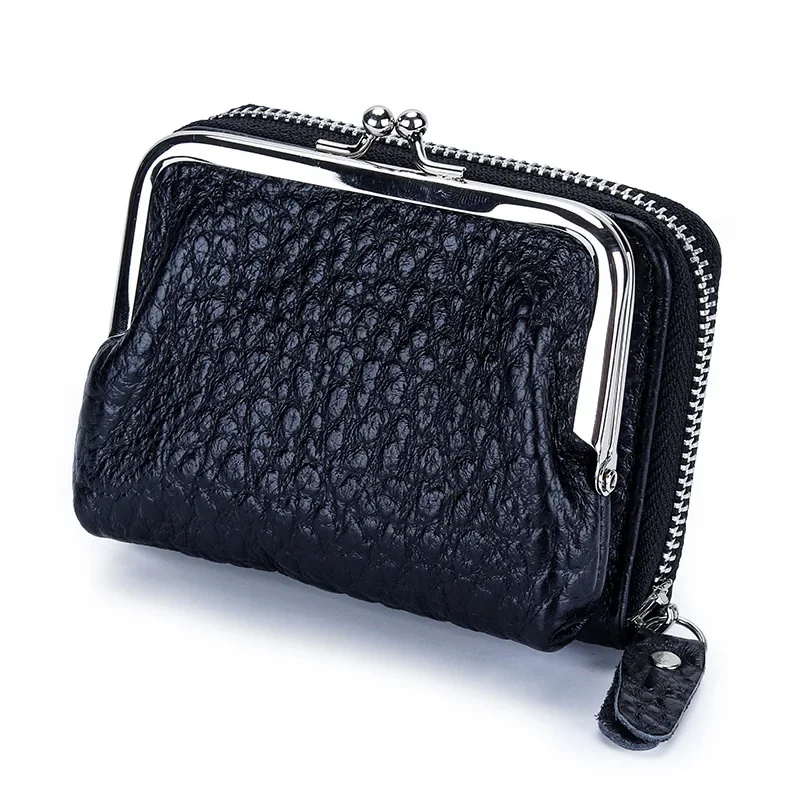 2 in 1 Change Purse Wallet Credit Card Holder with Coin Purse for Women Genuine Leather Wallet for Girl with Metal Frame Clasp