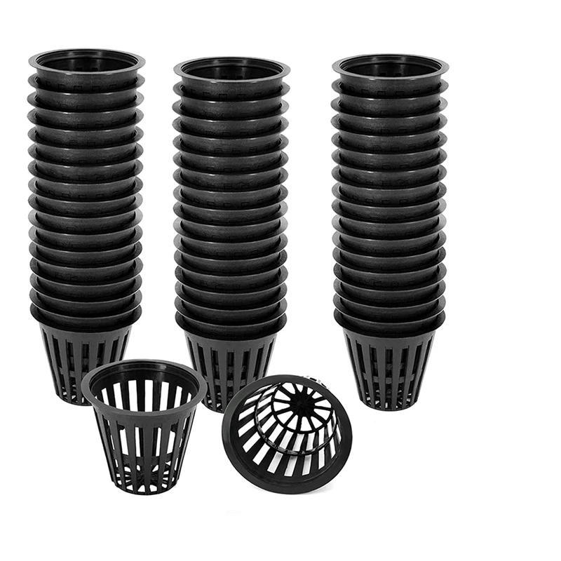 

110 Pcs Black Plastic Plant Cups Pots Bucket For Hydroponics/Aquaponics/Orchids 70MM