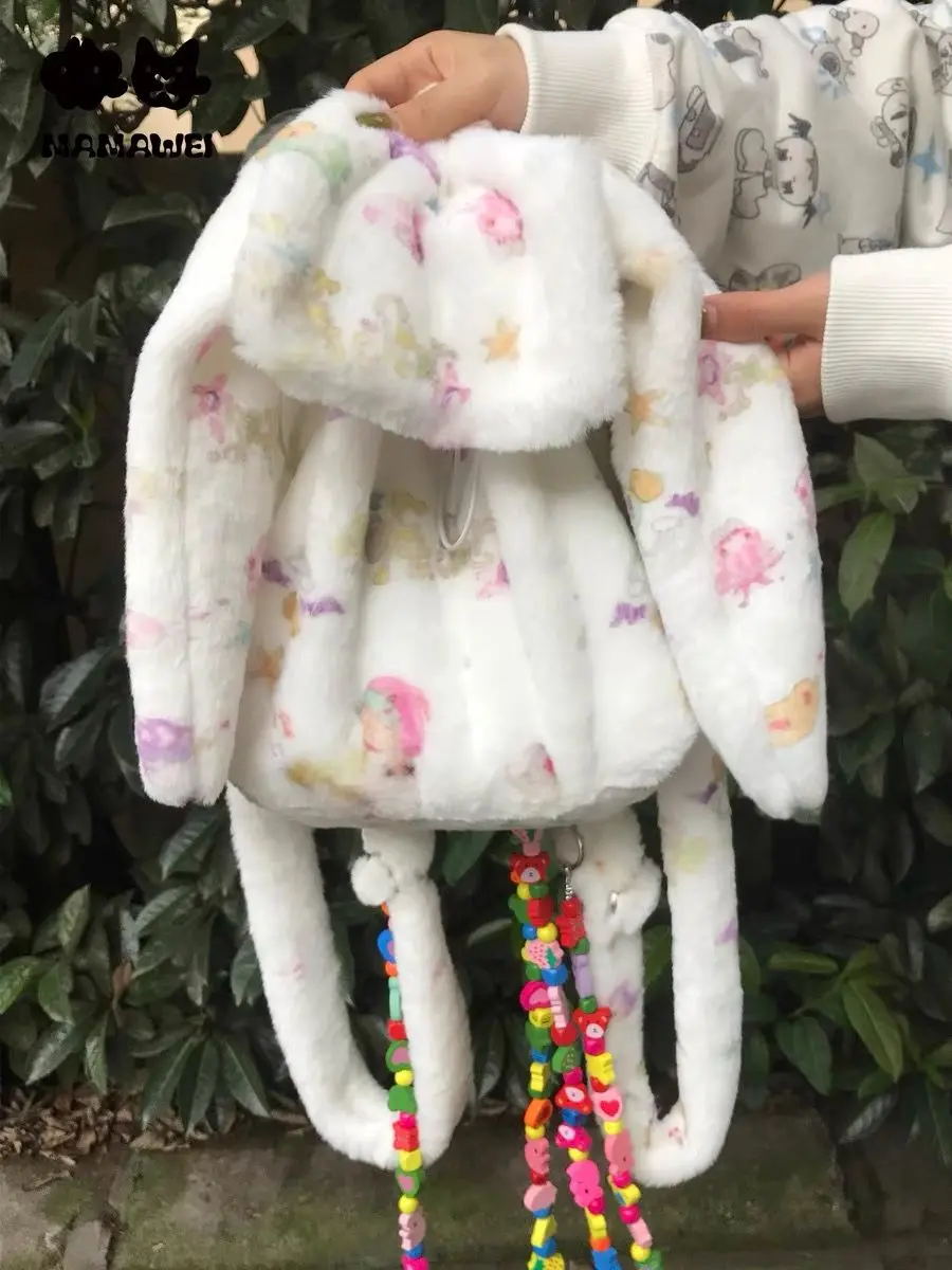 

Японские корейские женские рюкзаки Harajuku с принтом плюша кролика, зимняя Милая универсальная мини-сумка через плечо для девочек Y2k