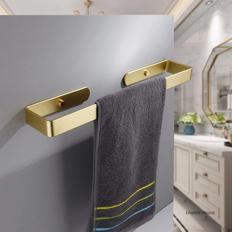 Towel Holder Bathroom Rack Bar Golden Kitchen Roll Paper Hand Towel Hanger Self Hanger Self Storage Shelf Punching
