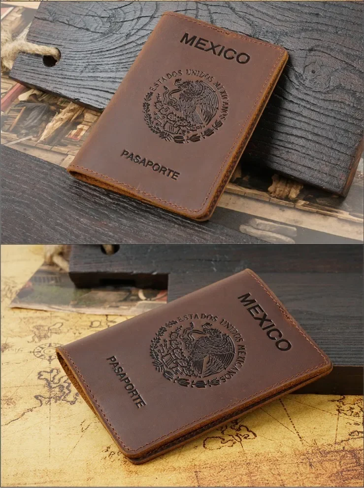 Mexico Genuine Leather Passport Cover For Mexican Credit Card Holder Vintage Men Women Passport Case Travel Wallet leather wallet,passport holder