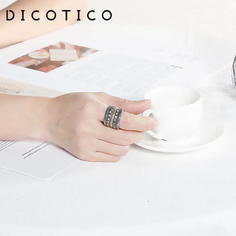Vintage Rings For Women Men Heavy Double Layer Zircon