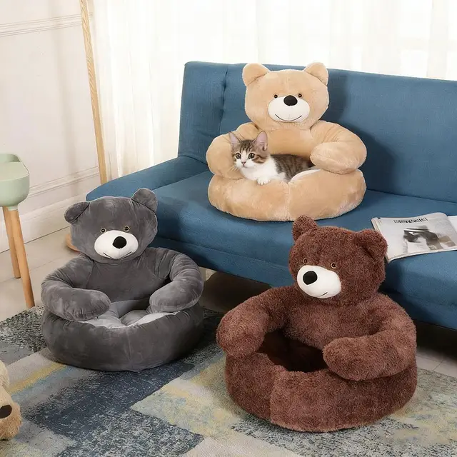 NEW Semi-Enclosed Bear Pet Dog Bed Ultra Soft Cat Bed Detachable Plush Puppy Bed Winter Warm Sleeping Bed Mat Pet Product 4