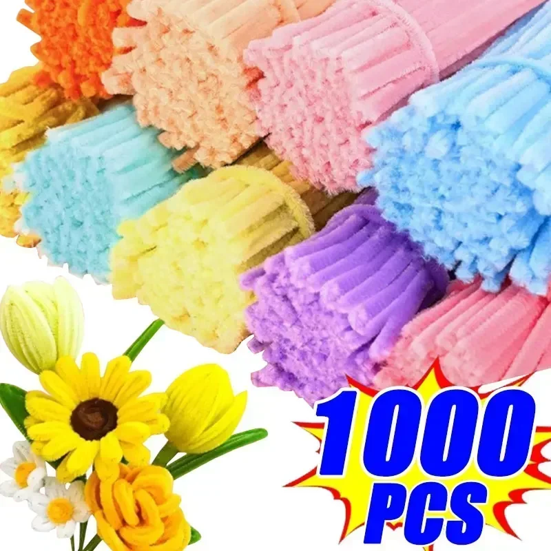 100pcs Colorful Chenille Stems Pipe Cleaners Plush Tinsel Stem Wired Twist Sticks Hair Strip Craft DIY Educational Toys Handmade