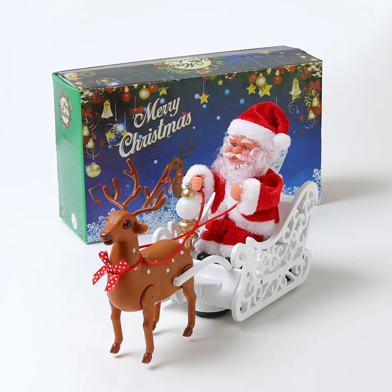 Deer Pulling Cart Music Electric Santa Claus Children's Toys Christmas Gifts Desktop Christmas Decorations Decorations