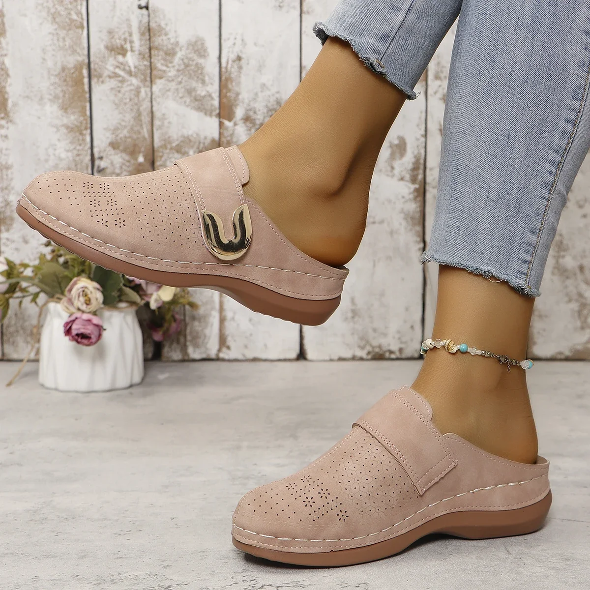 Women Slippers 2024 New Summer Fashion Open Toe Shallow Sandals Flats Shoes Low Heels Slippers Slides Women Zapatos De Mujer - 3