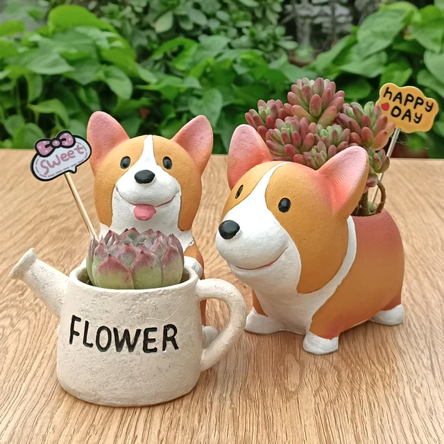 창의적인 코기 화분, 다육 식물용 수지 화분, 공기 식물, 요정 정원 장식 입상 장식, 홈 데스크탑 장식