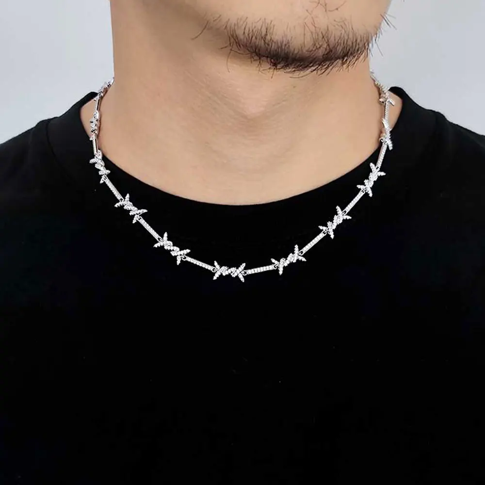 Fashion Jewelry Bling Zircon Cz Chain Thorn Necklace Hip Hop Iced