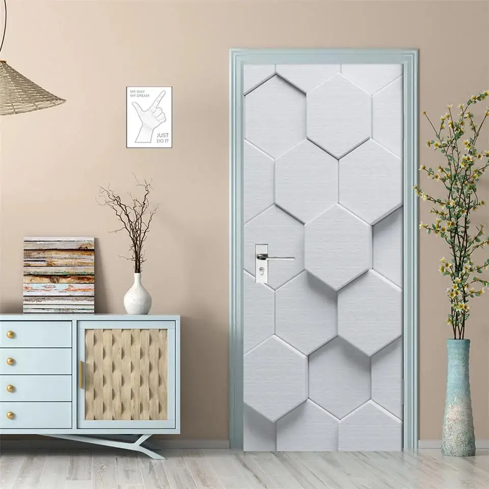 Door Wallpaper Stickers 3D Retro Door Stickers PVC Poster Art Wallpaper Home Decoration Apartment Elevator Refrigerator Door Stickers