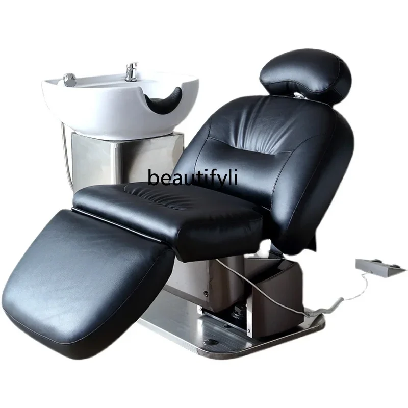

Shampoo Chair Lying Half Barber Shop Rotatable Flushing Bed Electric Lifting Hair-Washing Chair Recliner