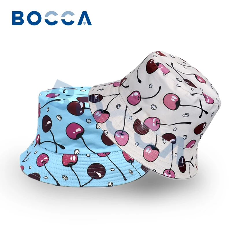 

Bocca Fruit Print Bucket Hat Cherry Panama Fisherman Hats Double Sides Reversible 58cm Outdoor Summer Sun Cap 2023 New Style