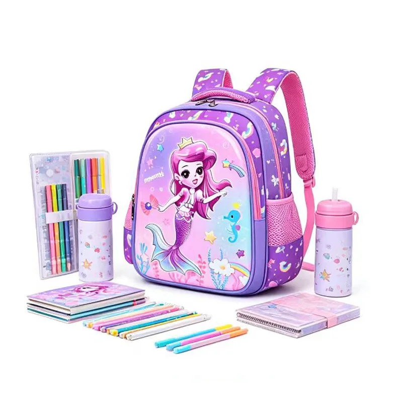 Kids Backpack Purple Girl Elementary Primary School Backpacks Kindergarten Bookbags 3D Mermaid Cute Children Shoulder School Bag 3