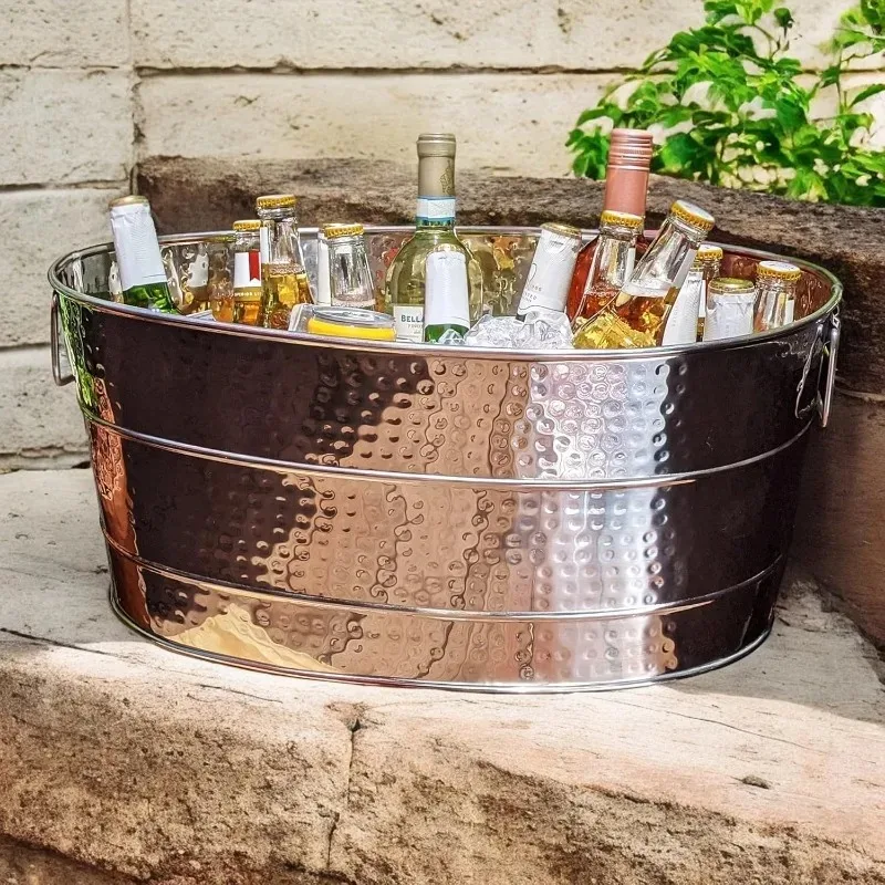 Aspen Heavy-Duty Oval Stainless Steel Beverage Tub for Parties-Metal Large Ice Bucket for Drinks, 25-Quart (30-Bottle)
