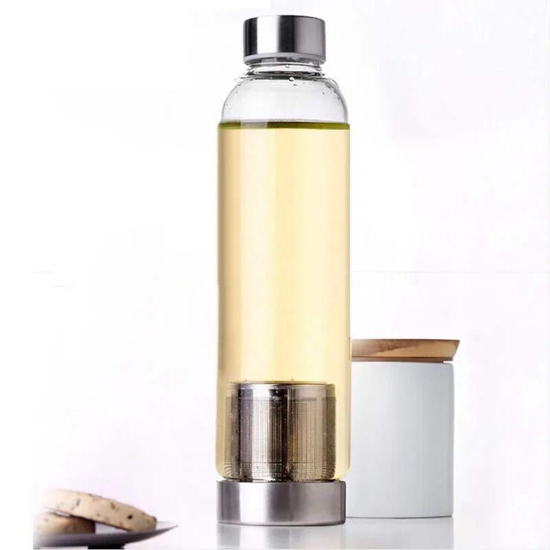 550ML Sport Water Bottle with Tea Infuser and Gray Protective Bag High Temperature Resistant Glass Water Bottle for Children Kid