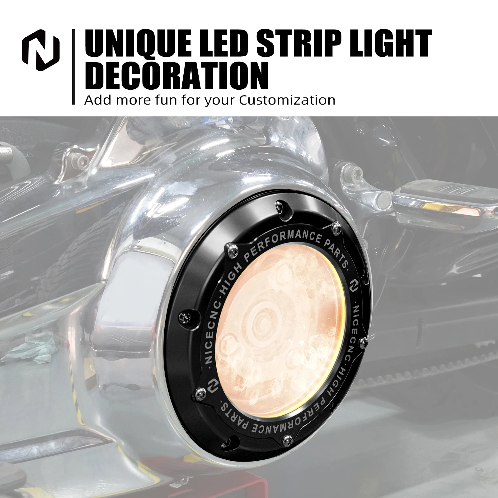 Klare Derby-Abdeckung mit LED-Streifen für Harley Street Glide Road Glide /Special 2016-2024 Road King/Special Ultra Limited Tri Glide – Detail 5