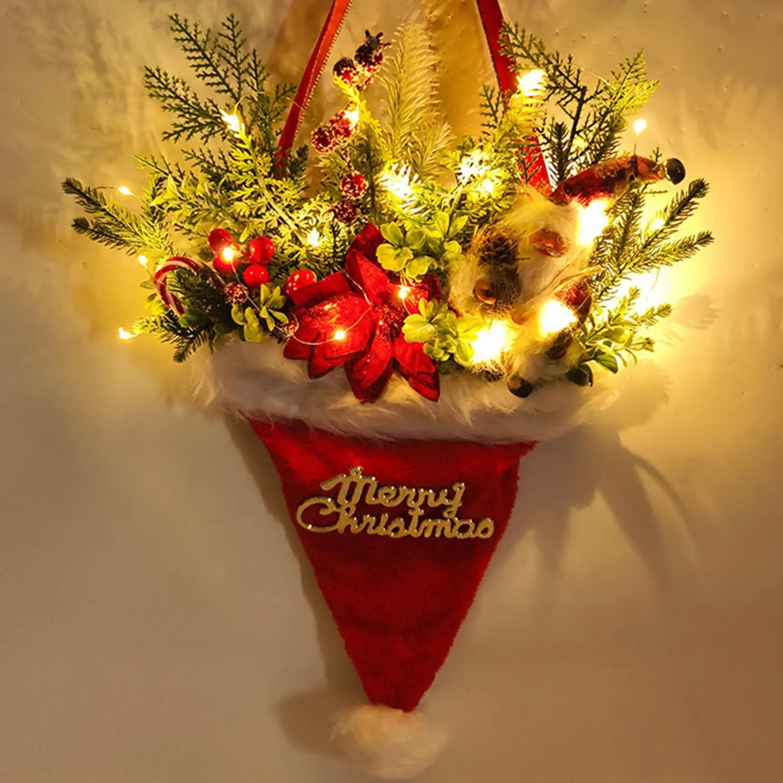 Wreath Decorations 27X15Inch Glowing Wreath Garland Christmas Decorations For Kitchen Outdoor Winter Indoor Wall Holiday Home