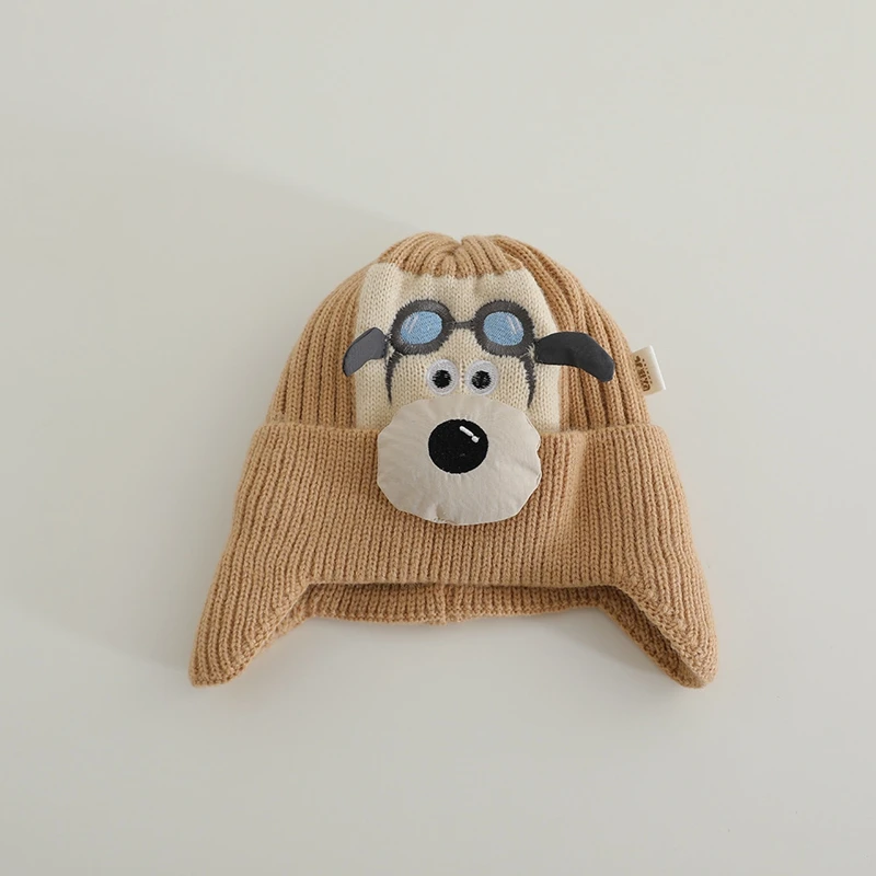 New Winter Kids Cartoon Knitted Hats Warm Ear Protection Hat for Boys Double Layer Pullover Beanie Cap 1-4Y