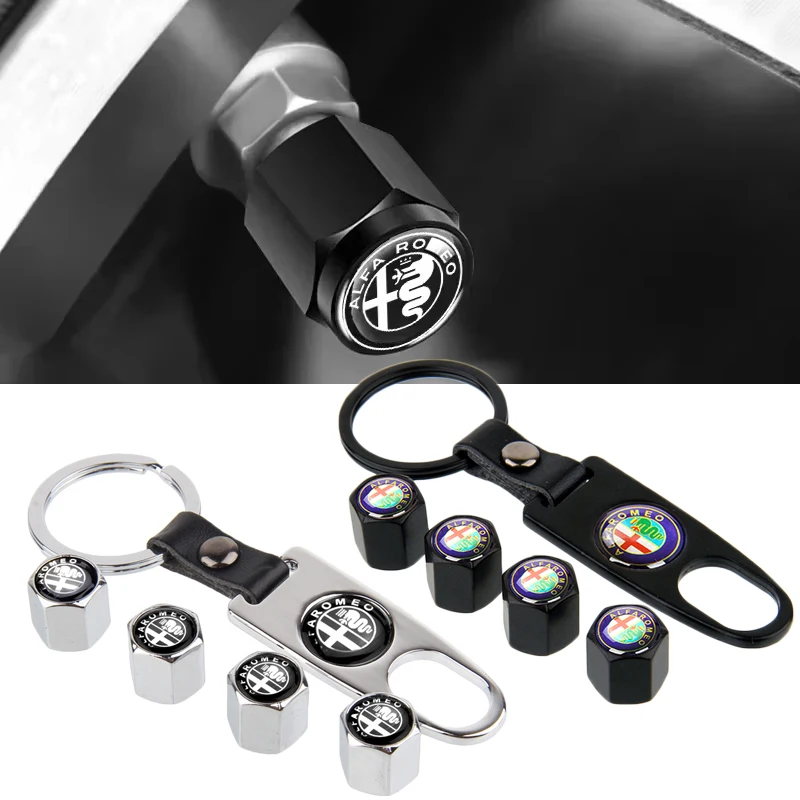 Elegant 4PCS Car Tire Valve Caps with Keychain Decoration - Premium Auto Accessories Collection