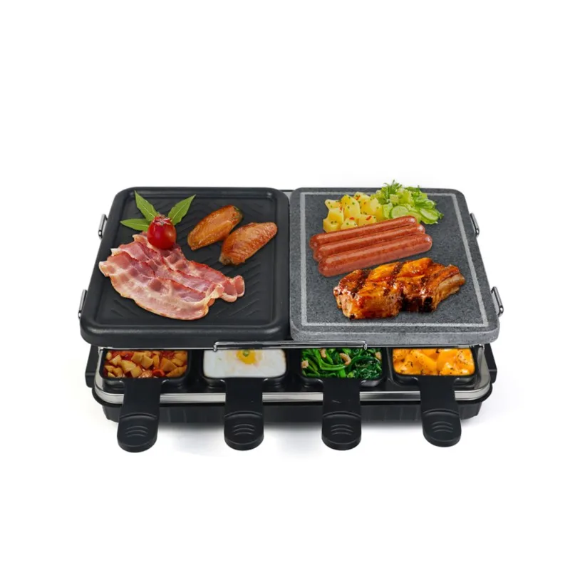 Dual Raclette Table Grill Non-Stick Grilling Plate & Cooking Stone- 8 Person Electric Tabletop Cooker BBQ- Melt Cheese Cook Meat 2