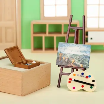 1:12 Mobili per casa delle bambole Cavalletto in miniatura Scatola di legno Tavolo da disegno Artista Penna di vernice Bambole Modello fai da te Set Accessori per bambole