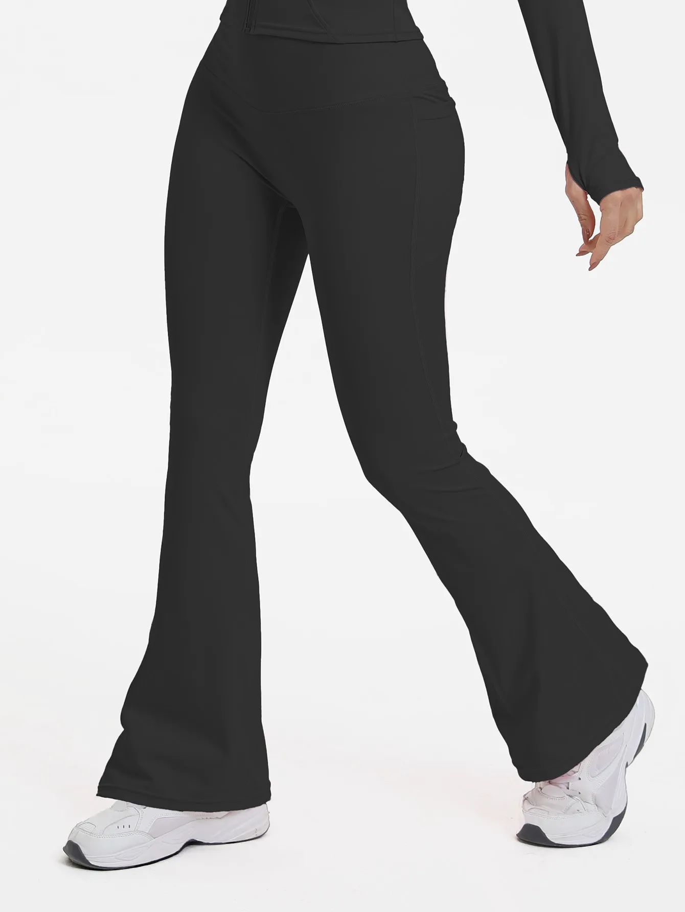 Women's Bell-bottom Yoga Leggings With Pockets Tummy Control High Waist Workout Pants Gym Running