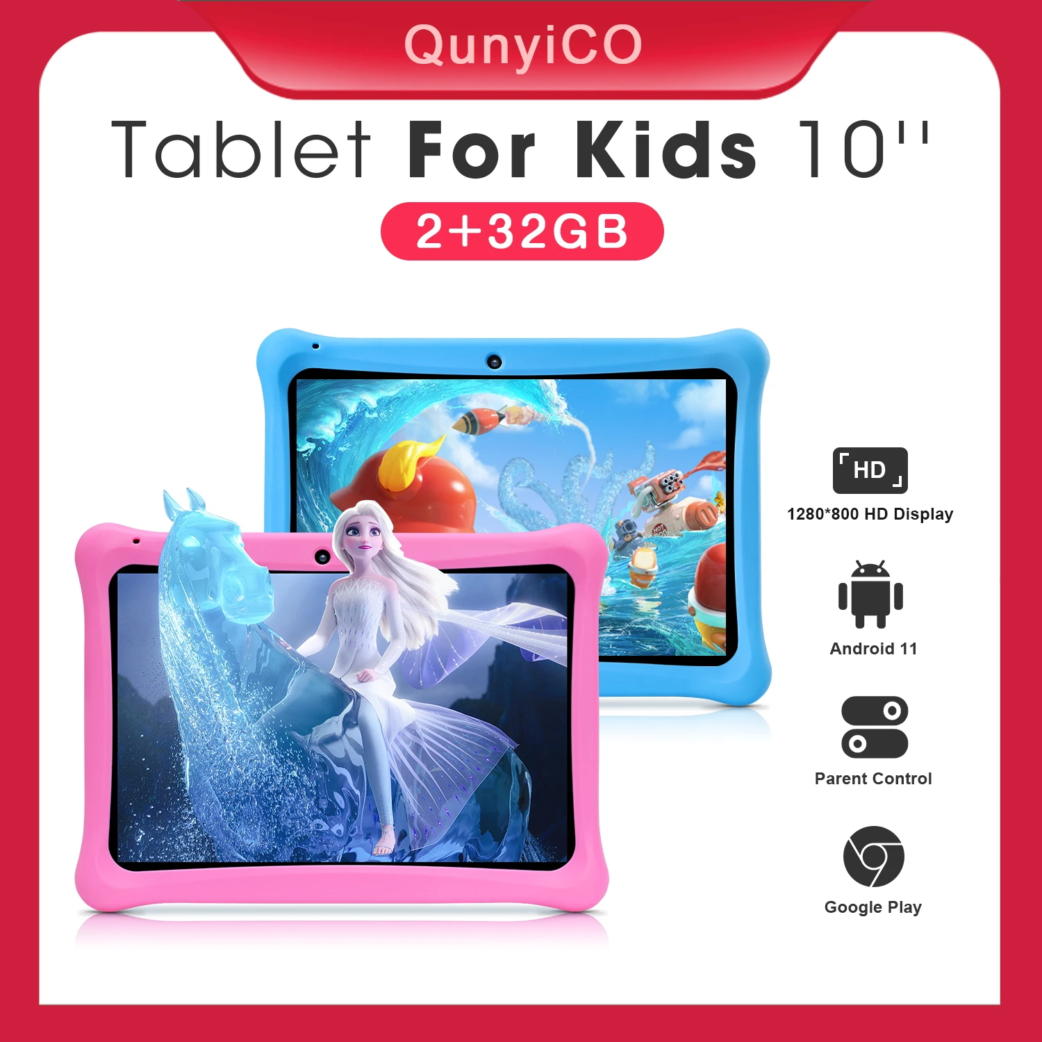 10インチの子供用タブレット,Android,2 32GB,Google Play,wifi,ホルダー付きタブレット